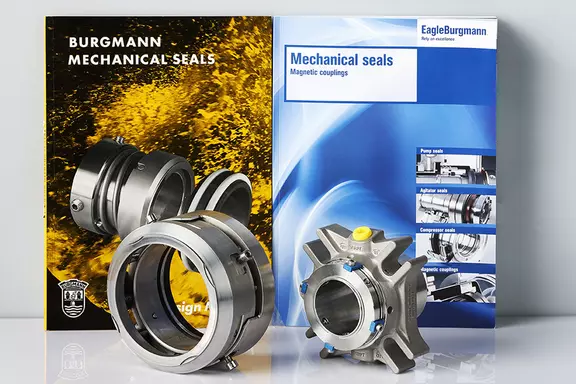 EagleBurgmann mechanical seals and magnetic couplings presented with technical catalogs for industrial applications.