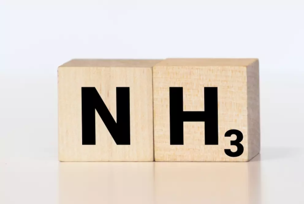 Wooden blocks showing the chemical formula NH₃ for ammonia.