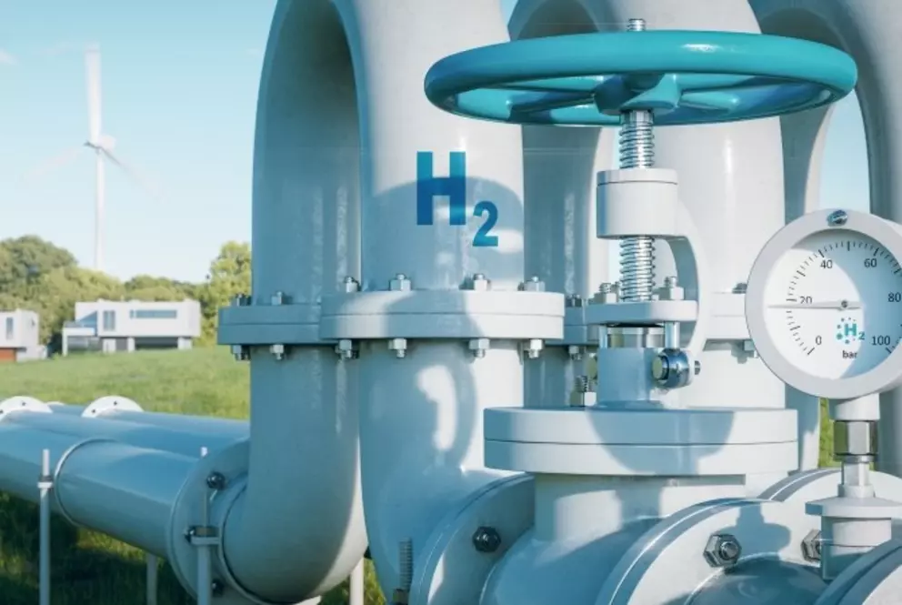 Hydrogen pipeline system with monitoring technology, supporting clean energy distribution from renewable sources.