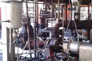 Sealed shafts of a horizontal pump in industrial operation at a facility in Mexico.